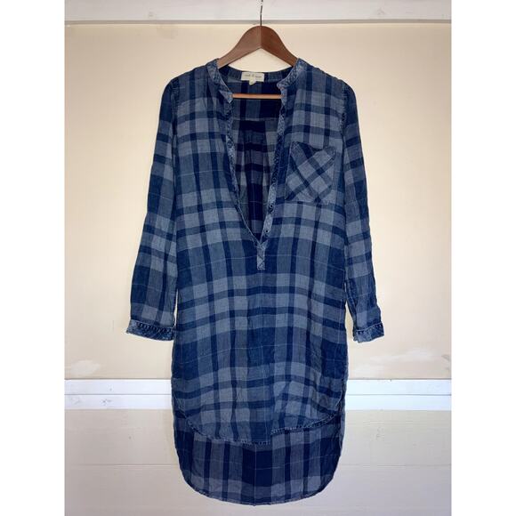 Anthropologie CLOTH & STONE Plaid Shirt Dress Size XS Blue SOFT COMFY TRAVEL - Picture 1 of 5